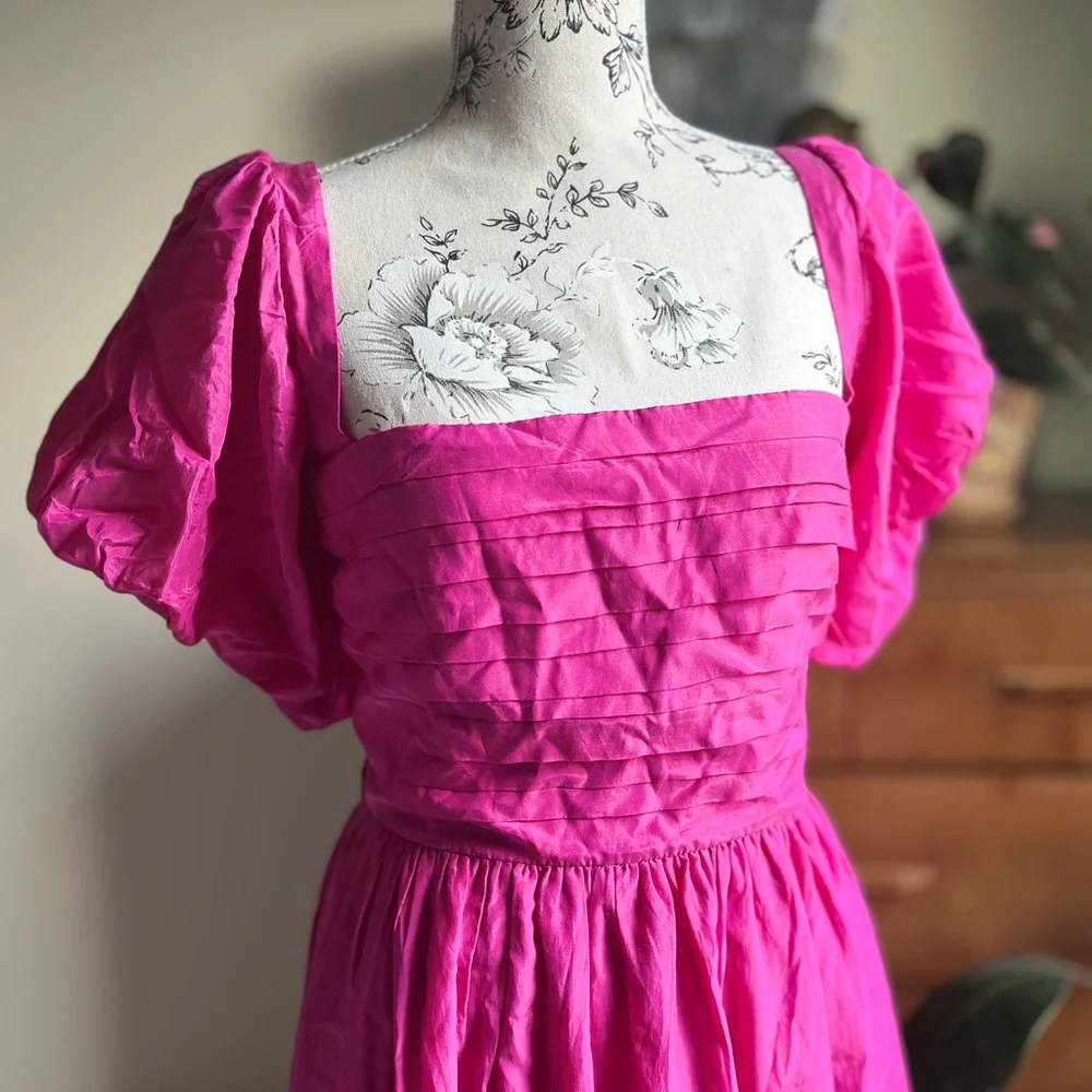 Abercrombie & Fitch Fuchsia Puff-Sleeve Maxi Dress